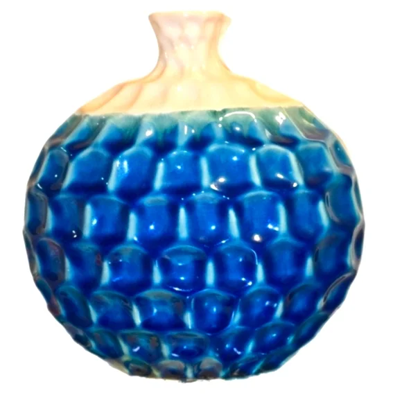 Blue & White Hexagonal Honeycomb Ceramic Vase Textured - Picture 8 of 8